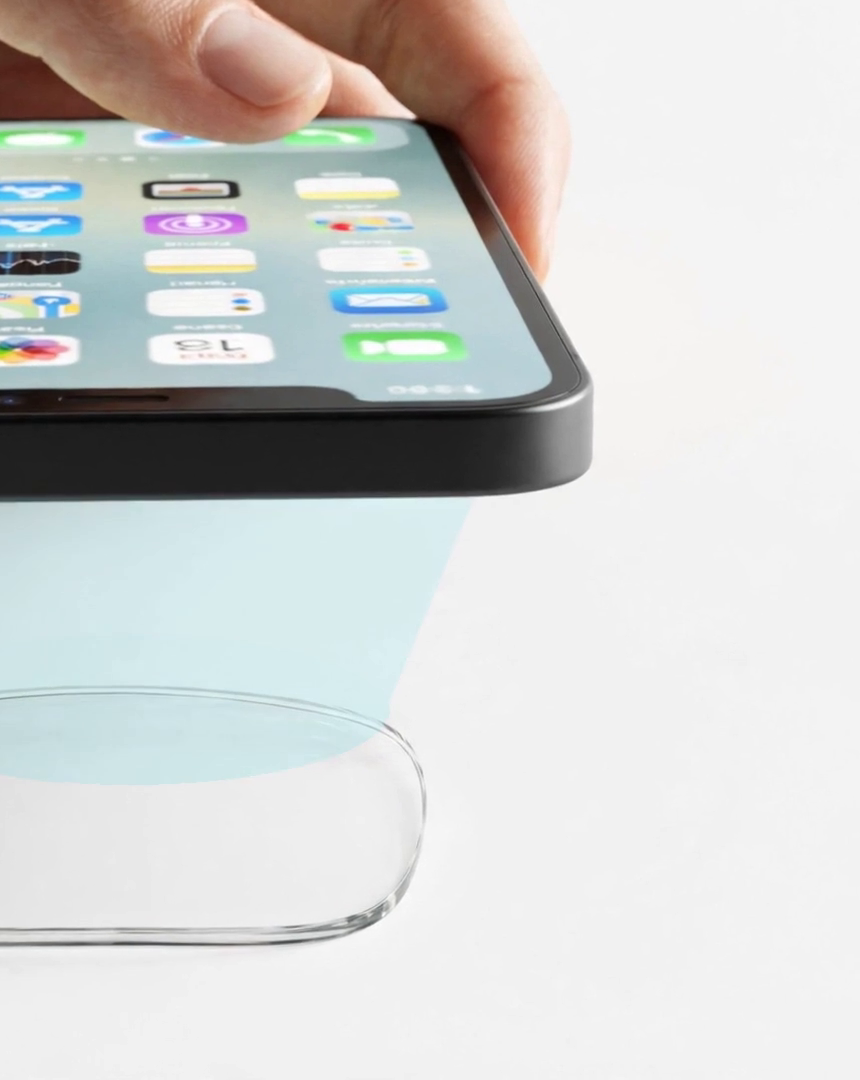 Hand holding a smartphone over a demo lens — OptiTrace shape detected